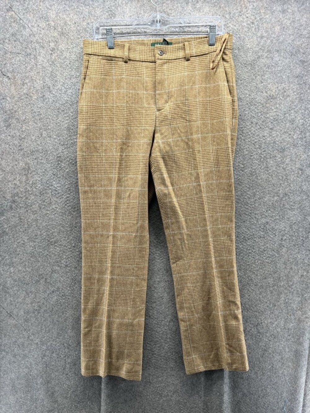 Lauren Ralph Lauren Pants Womens 8 Brown Plaid Wool Tweed Dress Straight Lined